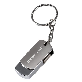 Въртящи USB Флаш памет от 64 GB Мини-Метална Писалка-Устройство за съхранение 32 GB Безплатно персонализирано Лого Memory Stick Креативен Бизнес Подарък Сребърна Карта U
