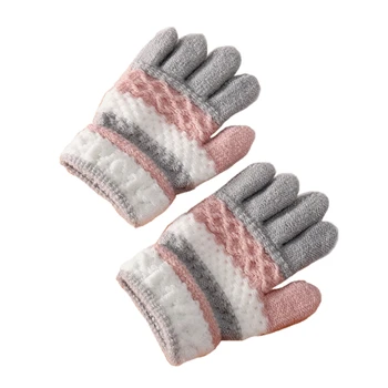 1 чифт детски зимни ръкавици в плетени шарени, детски студената топли ръкавици с пълни пръсти, ръкавици без пръсти за момчета и момичета