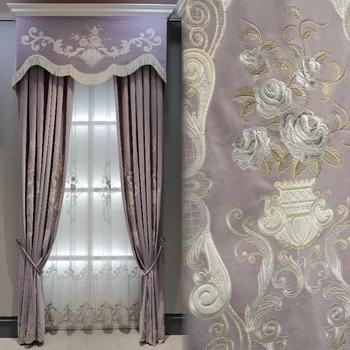 Луксозна европейска френска фланелевая бродирани благородна атмосферни завеса за хола спални по поръчка