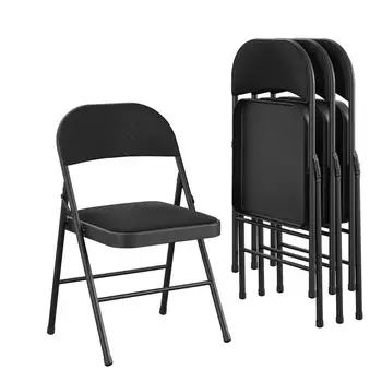 Метален сгъваем стол с тъканната тапицерия, с двойна стена, Черен, 4-Офис стол, мек Стол за работния плот, Столове в скута си, Сгъваем стол Offic