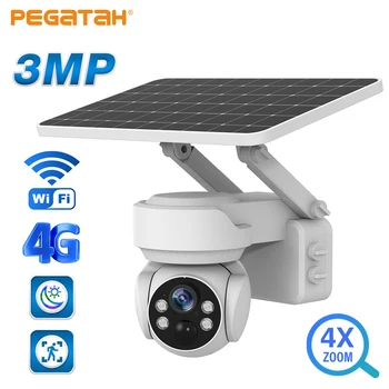 PEGATAH 3MP 4G Безжична Слънчева Камера, WiFi Външна С 4-Кратно Оптично Увеличение на Откриване на Движение Цветни IP охранителни Камери за Нощно Виждане