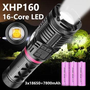 D2 XHP160 16-Ядрени Най-Мощните led Фенерче USB Акумулаторна Лампа с Увеличение на КОЧАН открит мощен Тактически фенер 3x18650