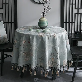 Кръгла класическа покривка, покритие срещу петна, памучен бельо капак за масата за хранене, декорация на кафе на сватбена маса, бистро европейски стил
