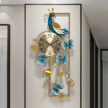 Метални стенни часовници за кухни, спални, естетически дигитални стенни часовници с павлином, модерна всекидневна, интериорен дизайн Wandklok YY50WC