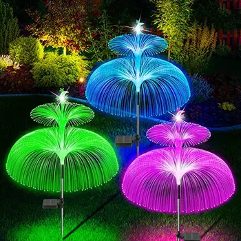Двойна слънчева светлина под формата на медузи, 7 цвята, слънчеви градински фенери, led оптични светлини, външна водоустойчива декоративна лампа за косене на трева, двор