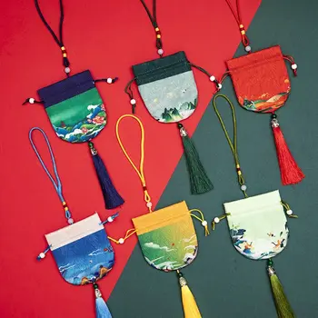 Многоцветен подарък чанта с пискюл, подвесное украса, празно саше, женствена чанта за бижута, чанта за съхранение в китайски стил, портфейл, чанта