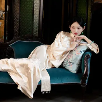 2023 Ретро сатен костюм от епохата на Тан с бродерия, изработени от бамбук, най -, поли, панталони, дамски дрехи, китайското сватбена рокля, на традиционното Ципао