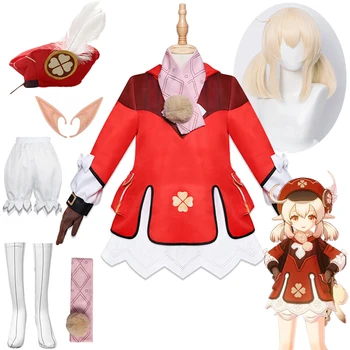 Костюм за cosplay Klee Genshin Impact, перука, шапка с уши, аниме игра, костюми за cosplay Genshin Klee на Хелоуин, вечерни костюми за жени, Aldult