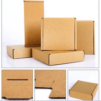 50шт Кафява картонена кутия пощенска кутия от сгъсти гофрирана хартия, бизнес фини бижута, бижута, аксесоари, куриерски кутия