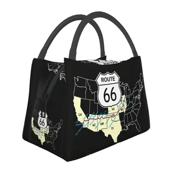 Route 66 Магистрала САЩ Изолирани Чанти за Обяд за Къмпинг Карта за Пътуване Майката Път Преносим Топлинен Охладител Обяд-Бокс За Жени