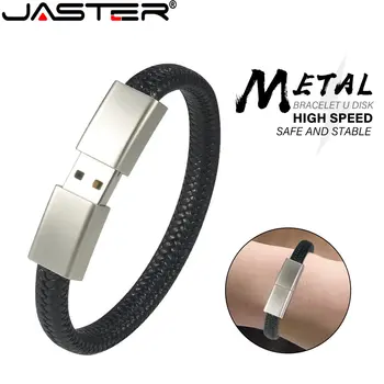 JASTER Нов USB Flash Drive2.0 Творчески Удобна Метална Гривна на 64 GB с Безплатен гравирани с Логото на Текстови, Черна Водоустойчива Карта Памет-Подарък
