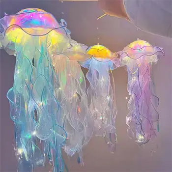 Лампа във формата на медузи, преносим цветен лампа, лампа за украса на атмосферата в стаята за момичета, нощна лампа за спални, декорация на дома