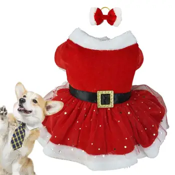 Коледен костюм за домашен любимец за малки до средни кучета, блестящата мрежа, костюм на Дядо Коледа за кучета, скъпа дрехи за момичета, червени рокли, кучета, котки