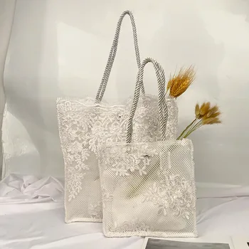 Нова сламена чанта за пътуване, плажна чанта за отдих, лейси чанта с цветя, модни дамски голяма чанта-кофа за пазаруване