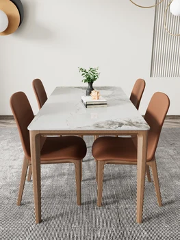 Обичай внос на каменна маса в италиански стил, модерен минималистичен компактен потребителска маса за ориз от калаено-масивно дърво в скандинавски стил