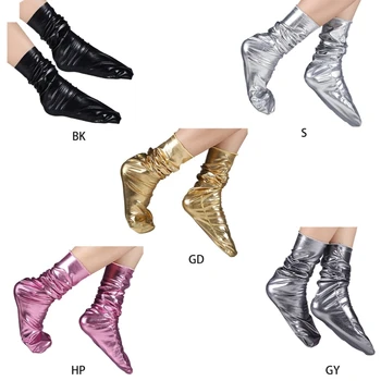 2023 Нови дамски чорапи свободно намаляване на изкуствена кожа, смешни лъскави, метални обикновена топли чорапи със средна дължина, клубна облекло