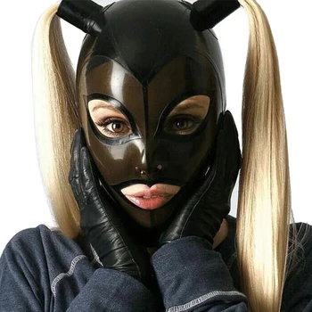 Прозрачен черен латексный качулка, гумена маска, сексуален фетиш с двойна косичкой за косата, дамски гащеризон, cosplay, костюми за Хелоуин