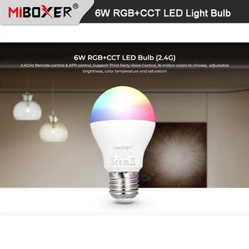 10шт Miboxer 6 W RGB CCT Led Лампа Blub FUT014 E27 Smart Фокус Лампа 2.4 G RF дистанционно управление / ПРИЛОЖЕНИЕ / Гласов контрол AC110 ~ 220V