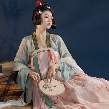 Рокля принцеса на династия Тан Hanfu Lady, китайска автентична оригинална пролетна фея, пълен комплект елегантен костюм с принтом супер феите