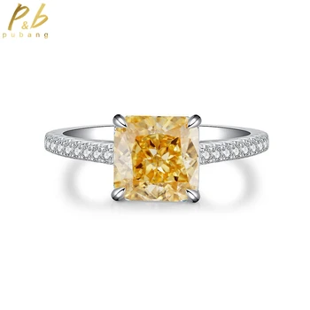 PuBang Fine Jewelry диамантен Пръстен От Сребро 925 Проба, Жълт/Син/Розов Скъпоценен Камък, Създаден от Муассанитом за Жени, Вечерни Подаръци, Директна Доставка