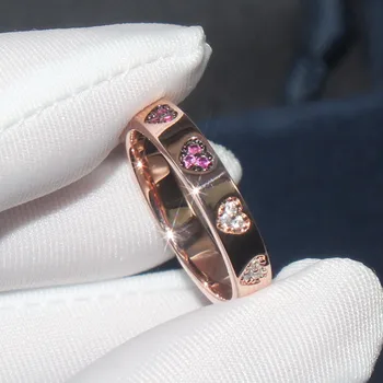 Пръстен за двойки от сребро S925 проба с кристали диаманти, диамантен пръстен за любовта под формата на сърце, модерен пръстен за двойки, индивидуалност