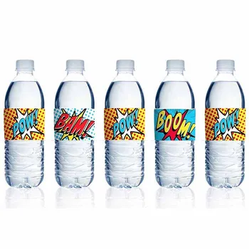Опаковки за бутилки с вода във вид на супергерой, етикет за бутилка с вода BOOM POW