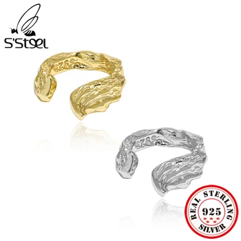 S ' STEEL, корейската мода, нередовна обеци-клипове за жените, сребро 925 проба, дизайнерски луксозни златни обеци-маншети, бижута