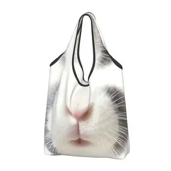Изработена по поръчка на чанта за пазаруване с забавен кроличьим лице, дамски преносима чанта за пазаруване с заешко с голям капацитет, чанти-тоут