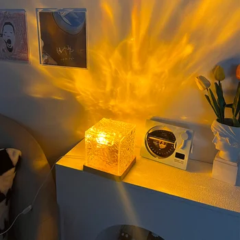 Настолна лампа с динамичен пламък, творчески куб, led ночники за всекидневната, интериор на спални, 16 цвята, нощно атмосферни лампа с дистанционно управление