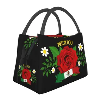 Мексико сити, Червена роза, изолирани чанти за обяд, за къмпинг, за пътуване, цветя модел, мексикански флаг, фланец охладител, термос за обяд, жена