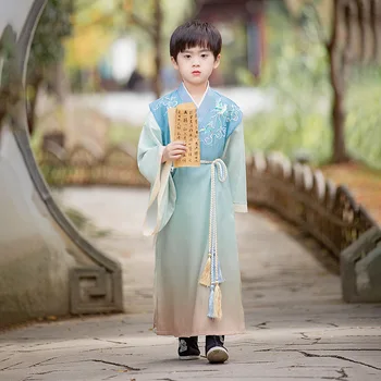 Костюм Ханфу за момчета с бродерия птици в китайски стил, облекло за сцена, детски древен cosplay Ханфу за деца