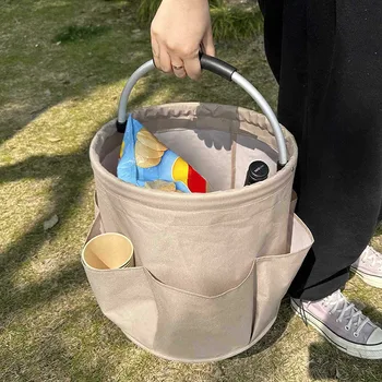 Сгъваема кошница за пикник с няколко странични джобове, многофункционална чанта за съхранение на открито