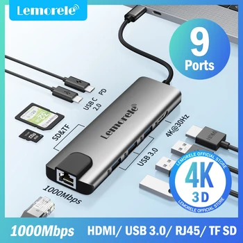 Lemorele USB Хъб USB 3.0 към HDMI 4k30Hz Type C Зарядно устройство C USB Хъб Адаптер Gigabit Ethernet За Xiaomi Lenovo, Macbook Pro