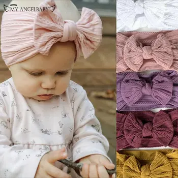 1 бр. превръзка на главата за новородени момичета, еластичен вязаный детски тюрбан, детски лъкове, меки найлонови детски шапки, аксесоари за коса, 32 цвята