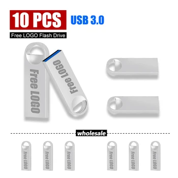 10 бр./лот USB 3.0 флаш памет Водоустойчив метален флаш памет 64 GB USB устройство за съхранение 32 GB 16 GB Memory Stick Pendrive Безплатна настройка на лого