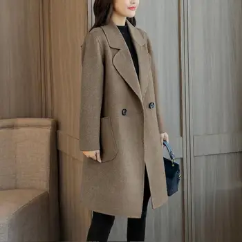 Есенно-зимния ново модно дамско палто, вълнена, елегантни вълнени паркове със средна дължина, висок клас Slim Fit