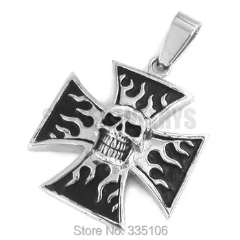 Безплатна доставка! Огнен кръст, медальон във формата на черепа, бижута от неръждаема стомана, мъжки окачване в стил пънк-мотобайкер SWP0238