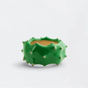 Ново кръгъл пръстен със зелена глазура във вид на капки с неправилна кръгла форма от мед, позлатените, преувеличени модно бижу, дамски бижута подарък