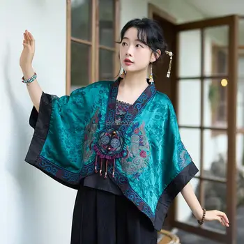 2023, нов китайски етнически стил, винтажное вышитое късо палто-наметало, без слънцезащитен крем с ръкав 