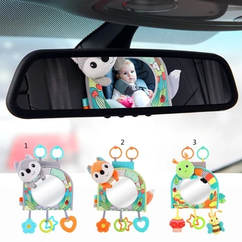 Автомобилно Огледало в Подголовнике за Обратно виждане Детската Детска Автомобилна Колички, Подвесная Играчка, Дрънкалка, Прорезыватель, на Задната Седалка за Кола, Пътни Съоръжения