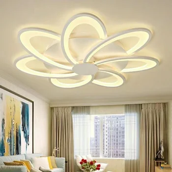 Модерен led тавана лампа с дизайн за хол, трапезария, кухня, спалня, елегантна и проста бяла акрилна полилей