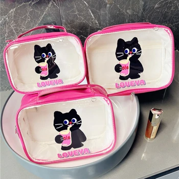 PVC Cartoony сладък котка Прозрачен водоустойчив косметичка козметична чанта за съхранение на пътни преносими тоалетни принадлежности органайзер за грижа за кожата, чанта за пране