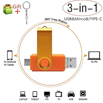 3В1 OTG USB Флаш памети 2 TB 1 TB 128 GB Micro & TYPE-C & USB 256 GB 64 GB 32 GB Мини-памет с голям капацитет 1000 GB U-диск За смартфон