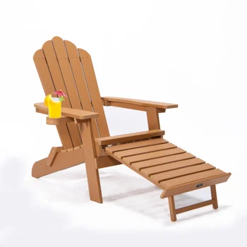 СТРАХОТНА сгъваем стол Adirondack с плъзгаща оттоманкой с подстаканником \ Универсален\ Поли дървен материал \ двор