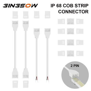 Gingsow 2-контактни клеми за led лента 10 мм IP68 COB led удължител, прозрачен комплект комбинирани конектори, без пропуски