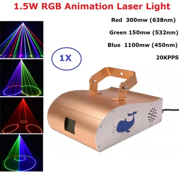лазерен проектор RGB капацитет 1550 Mw, професионален светлинен ефект Stgae, контролер DMX 512, скенер, диджейское обзавеждане, светомузыкальный лазер за партита
