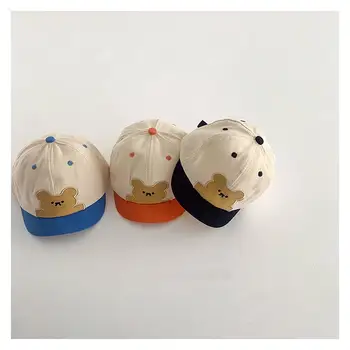 Детска лятна бейзболна шапка възстановяване на предишното положение за малки момичета и момчета, бейзболна шапка с бродерия на привлекателен мечок от анимационен филм, памучни шапки от слънцето за бебета