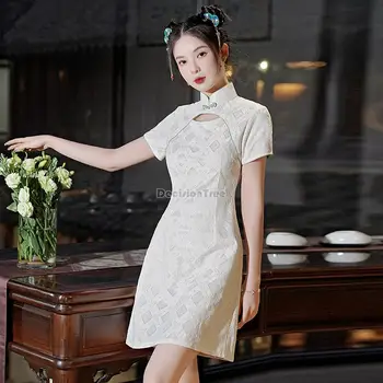 2023 китайското традиционната рокля ципао за момичета hanfu, женски винтажное подобряване на рокля с къси ръкави, ежедневното подобряване на рокля чонсам