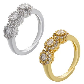ZHUKOU 2021 нови дамски пръстен златен цвят, мини-цветя, открити пръстени, регулируем пръстен с кристали, модни бижута на едро, VJ75