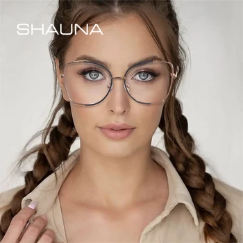 SHAUNA Ретро Метални рамки за очила, дамски квадратни големи прозрачни очила с анти-синя светлина, оптични рамки за мъже